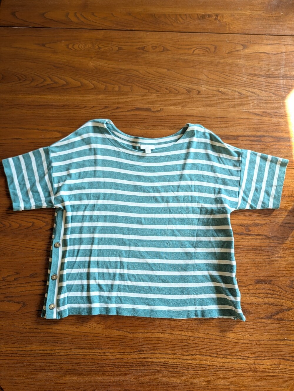 J. Jill Striped Boatneck Button Side Short Sleeve Top Size Medium